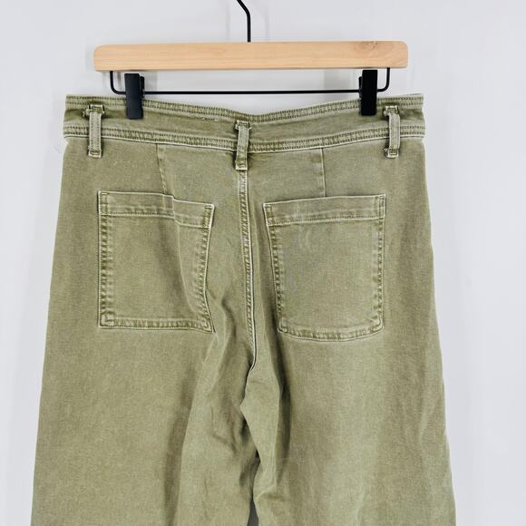 Zara Women’s Army Green Denim Sailor Pants Size 14 Wide Leg Raw Hem - Picture 5 of 7